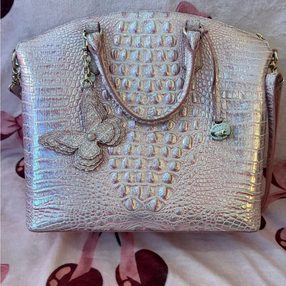 Iridescent Pink Crocodile-Embossed Handbag